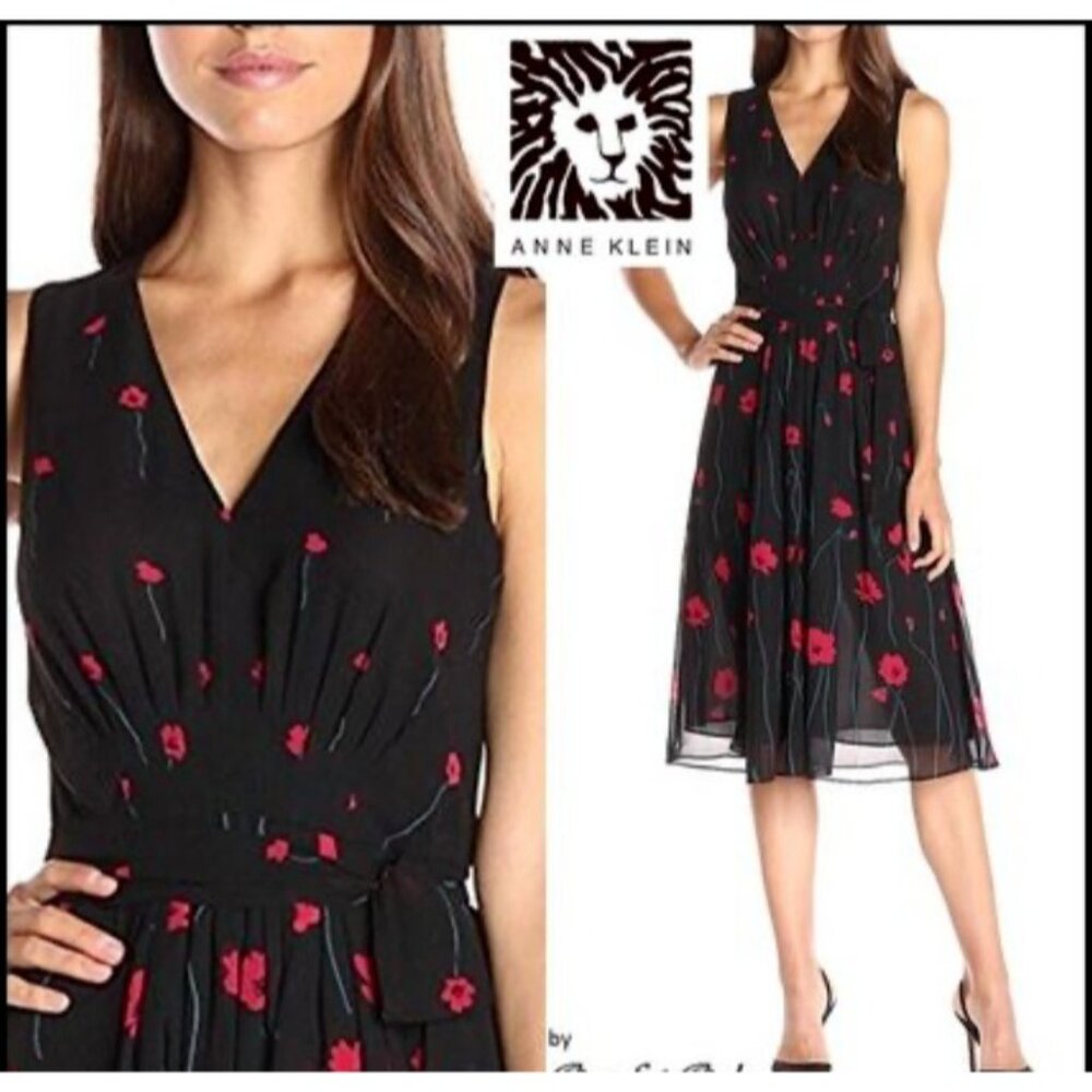 Anne Klein Black and Red Floral Dress